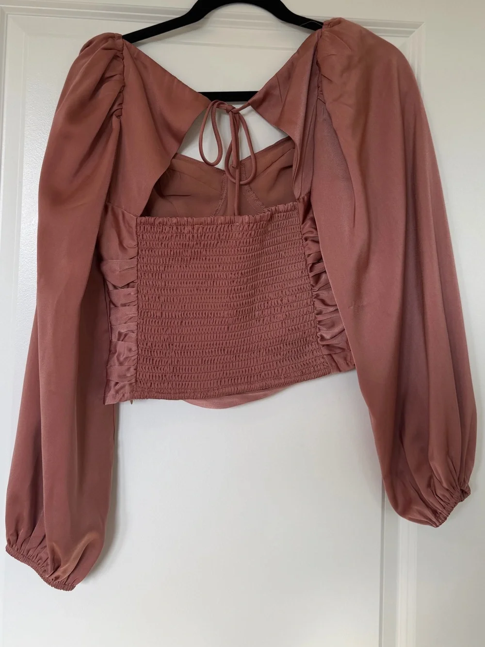 Satin Ruched Long Sleeve Blouse
